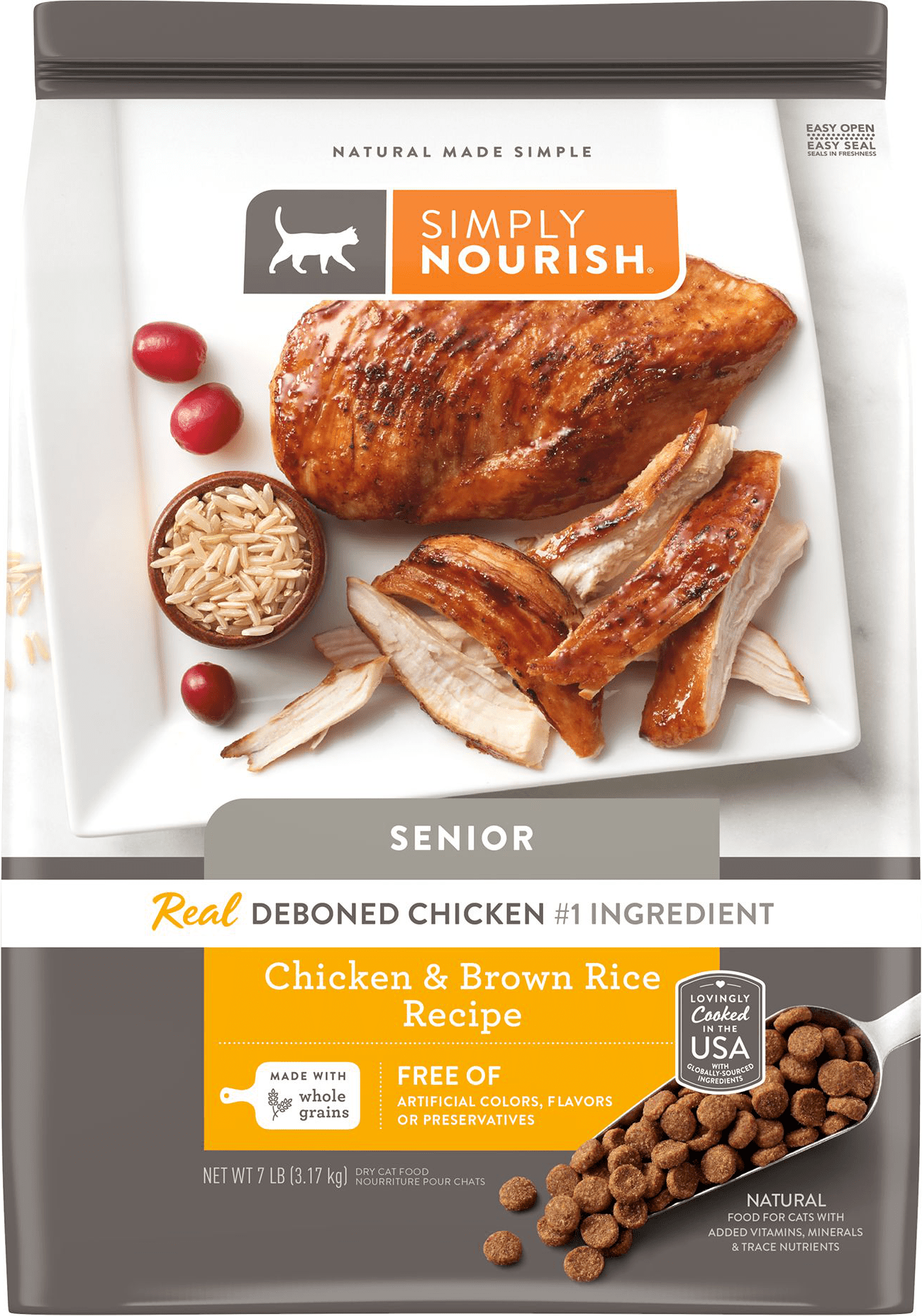 Simply Nourish Senior Dry Cat Food Natural, With Grain, Chicken